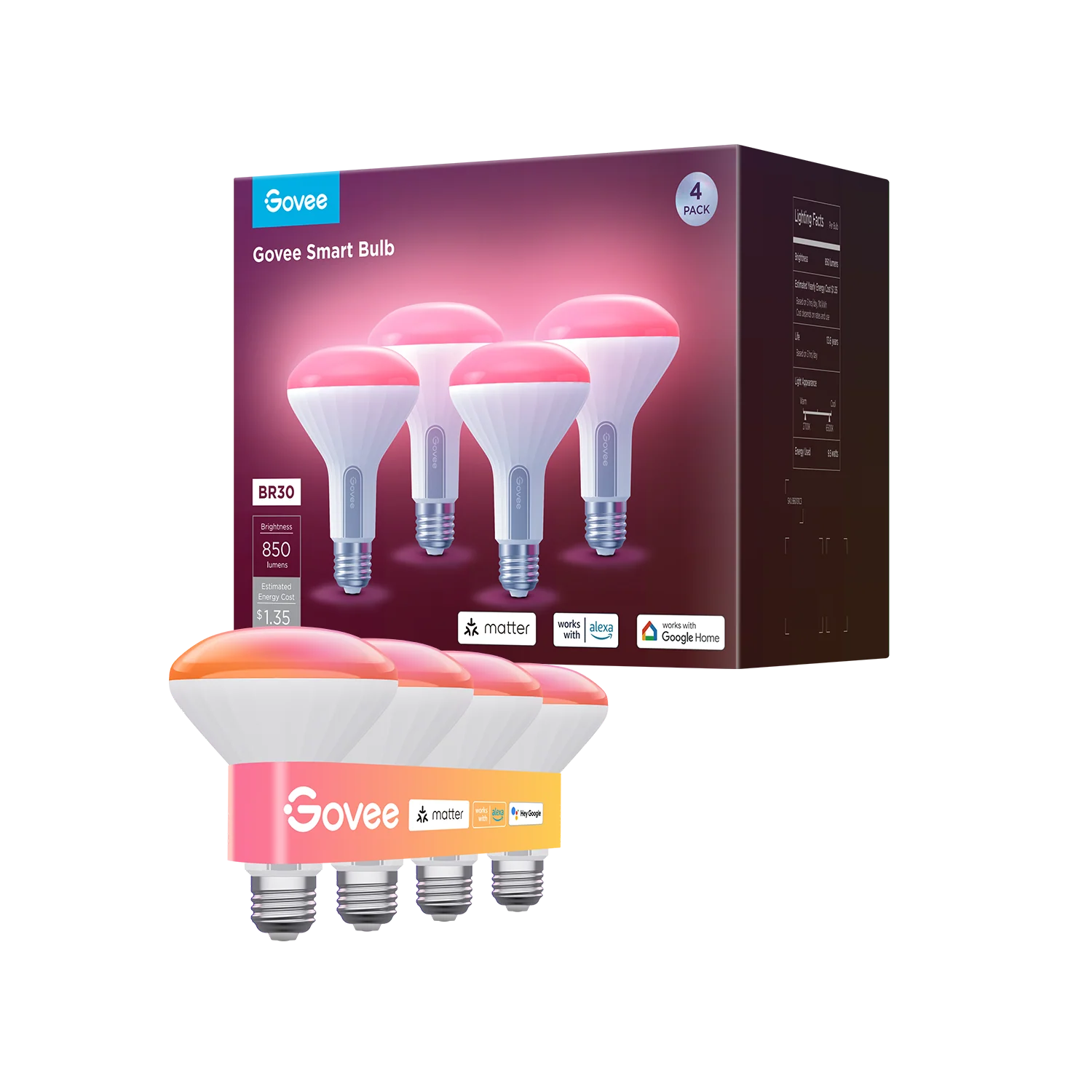 Govee BR30 Smart Colored Light Bulbs E26 850lm