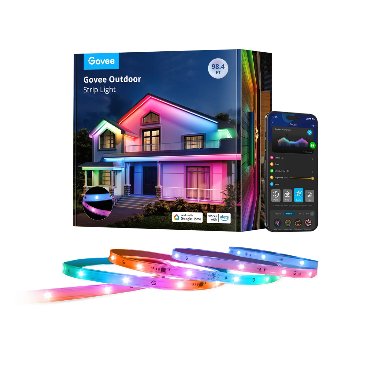 Refurbished Govee Wi-Fi RGBIC Outdoor Strip Lights