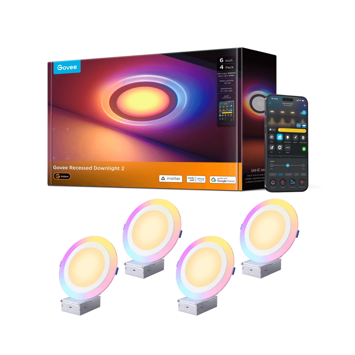 Refurbished Govee 4/6 Inch Smart Recessed Lights Pro with Night Light