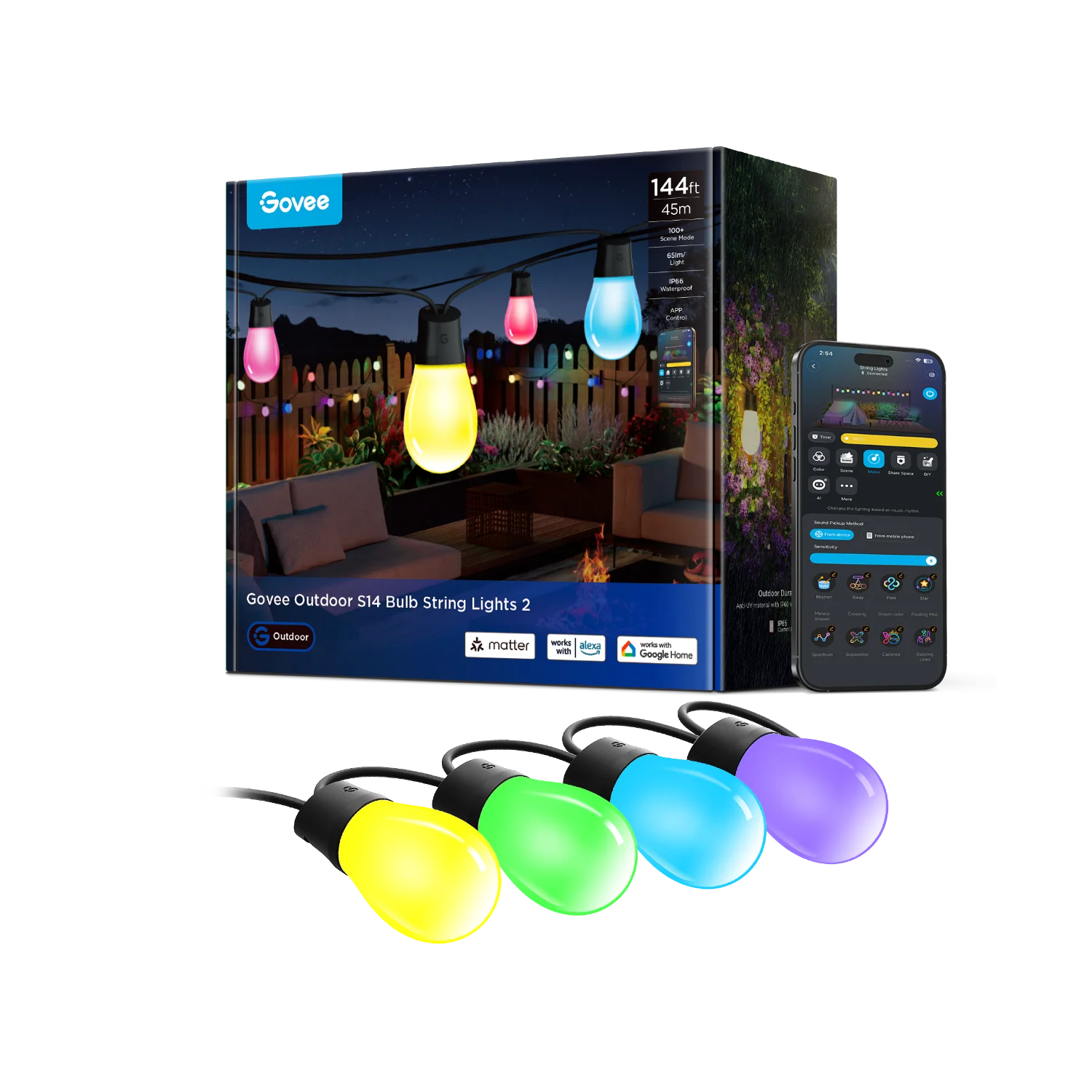 Refurbished Govee Smart Outdoor S14 Bulb String Lights 2