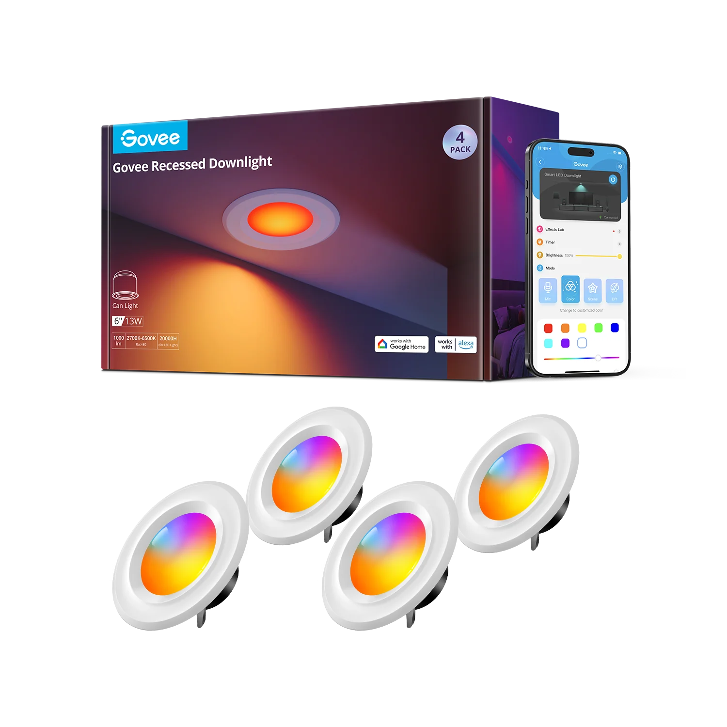 Refurbished Govee 6-Inch Smart Retrofit Recessed Can Lights