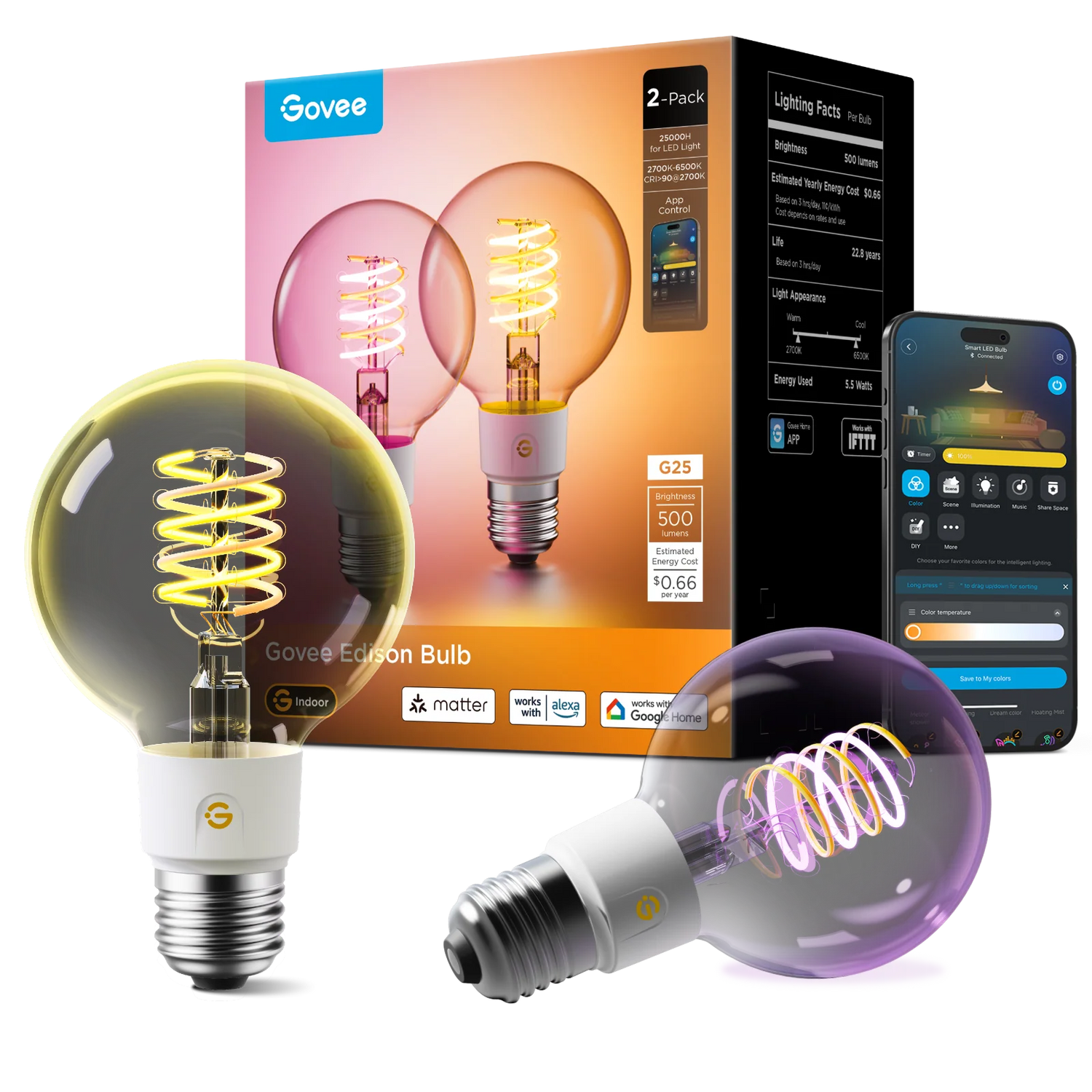 Govee G25 Smart Edison Light Bulb E26 500lm