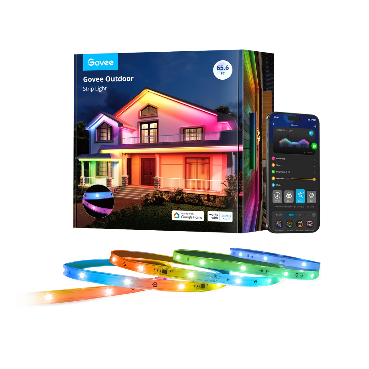 Refurbished Govee Wi-Fi RGBIC Outdoor Strip Lights